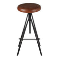Orsina Nandri Round Brown Leather Stool | Adjustable Industrial Iron Base