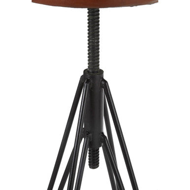 Orsina Nandri Round Brown Leather Stool | Adjustable Industrial Iron Base