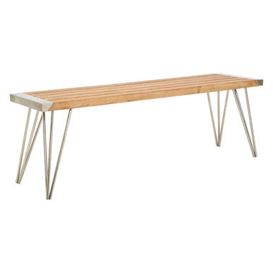 Orsina Nandri Slatted Teak Wood Bench – Antique Iron Entryway Seating