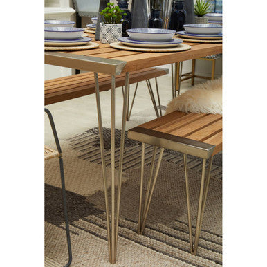 Orsina Nandri Slatted Teak Wood Bench – Antique Iron Entryway Seating