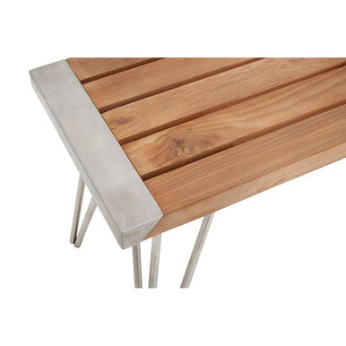 Orsina Nandri Slatted Teak Wood Bench – Antique Iron Entryway Seating