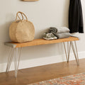 Orsina Nandri Slatted Teak Wood Bench – Antique Iron Entryway Seating