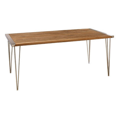 Orsina Nandri Brown Slatted Teak Wood Dining Table with Nickel Legs