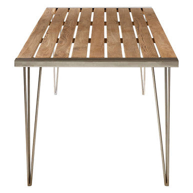 Orsina Nandri Brown Slatted Teak Wood Dining Table with Nickel Legs