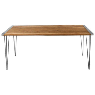 Orsina Nandri Brown Slatted Teak Wood Dining Table with Nickel Legs