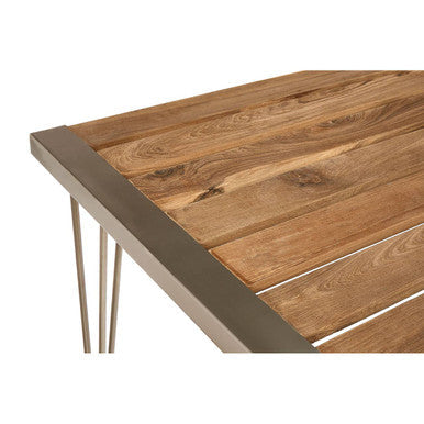 Orsina Nandri Brown Slatted Teak Wood Dining Table with Nickel Legs