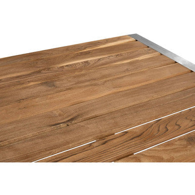 Orsina Nandri Brown Slatted Teak Wood Dining Table with Nickel Legs