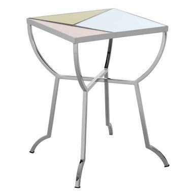 Orsina Arbus Mirrored Square Side Table – Pink & Gold Stainless Steel