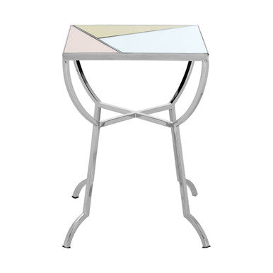 Orsina Arbus Mirrored Square Side Table – Pink & Gold Stainless Steel
