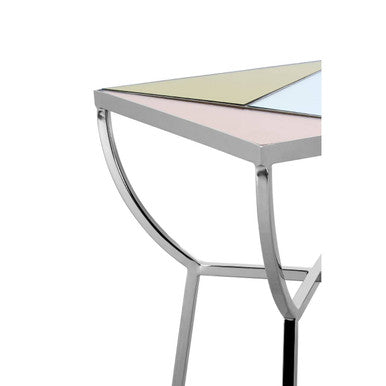Orsina Arbus Mirrored Square Side Table – Pink & Gold Stainless Steel