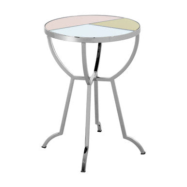 Orsina Arbus Round Mirrored Side Table | Silver Stainless Steel Frame