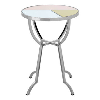 Orsina Arbus Round Mirrored Side Table | Silver Stainless Steel Frame
