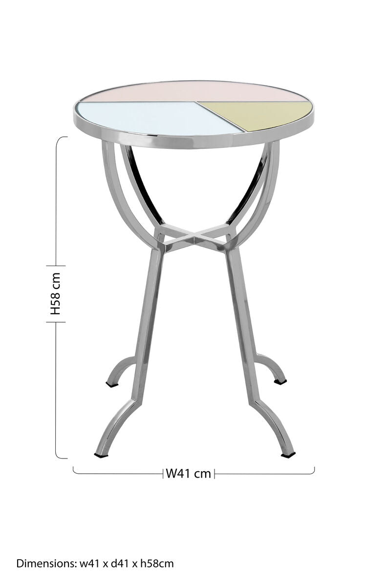 Orsina Arbus Round Mirrored Side Table | Silver Stainless Steel Frame