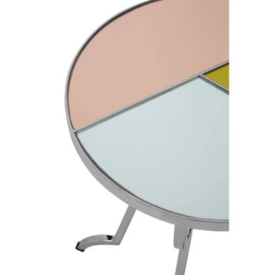 Orsina Arbus Round Mirrored Side Table | Silver Stainless Steel Frame