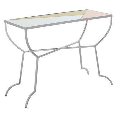 Orsina Arbus Mirrored Console Table | Square Pastel & Silver Stainless