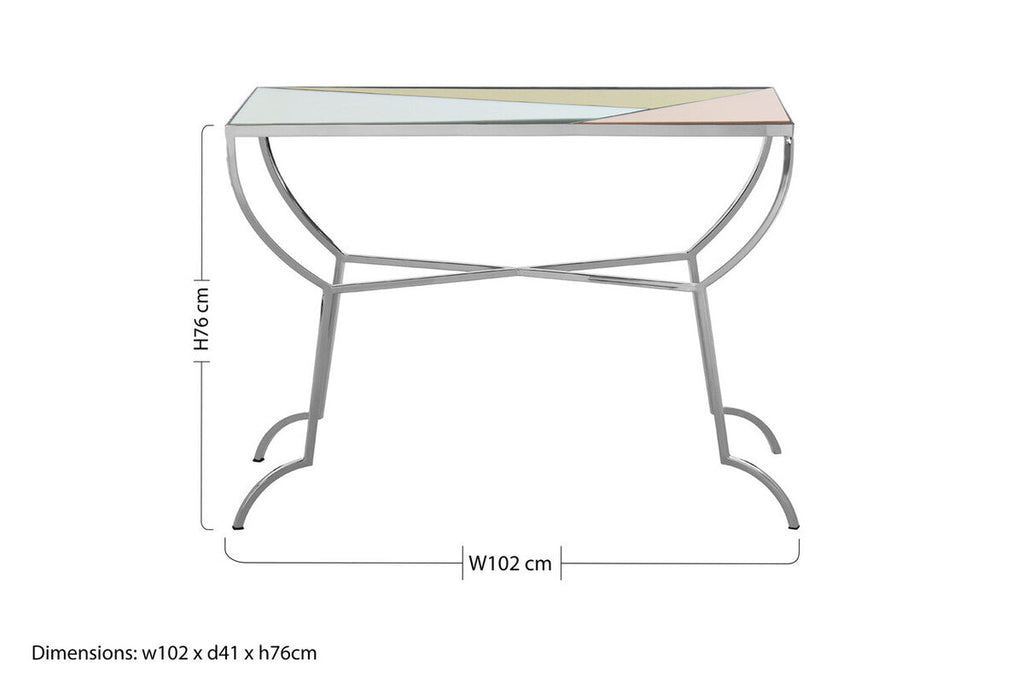 Orsina Arbus Mirrored Console Table | Square Pastel & Silver Stainless