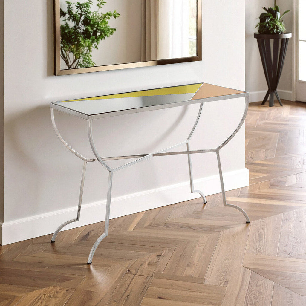 Orsina Arbus Mirrored Console Table | Square Pastel & Silver Stainless