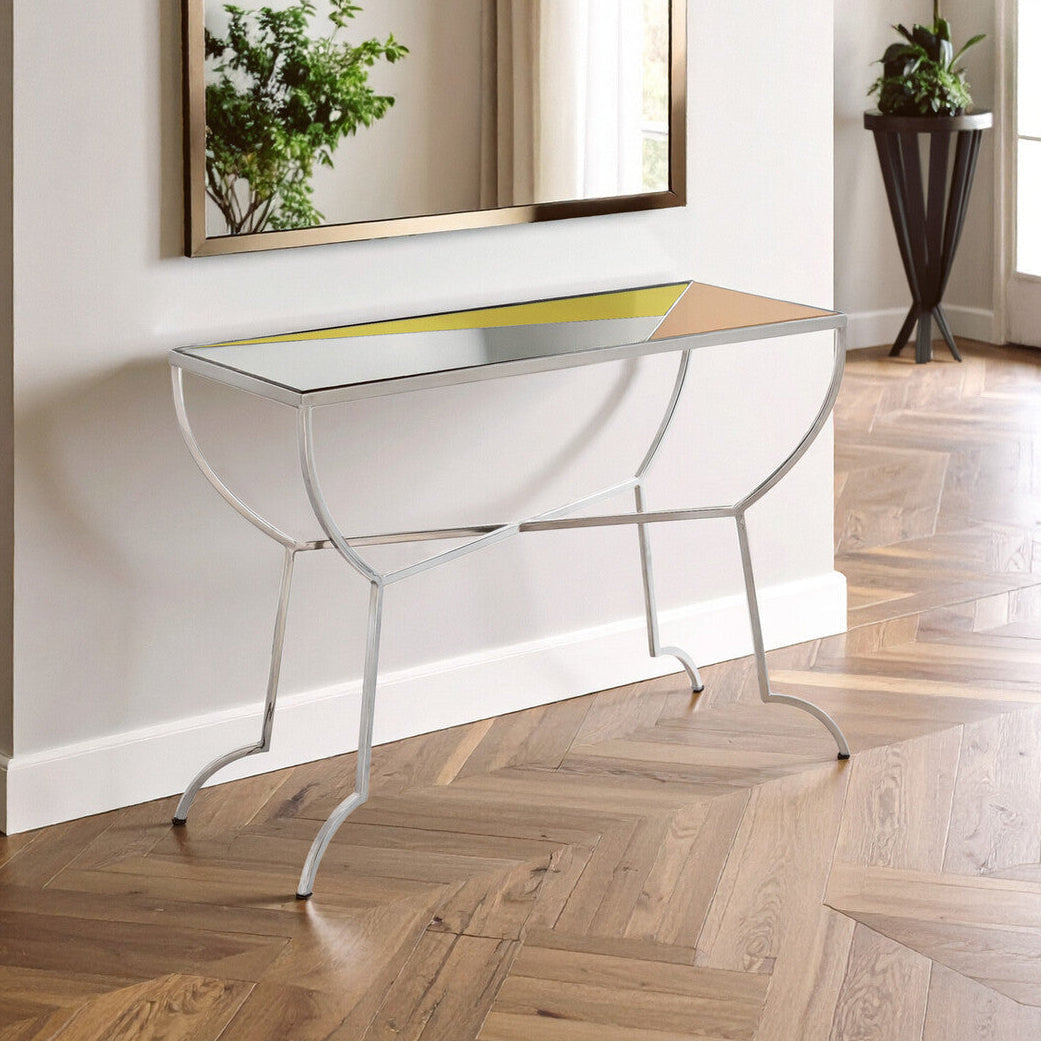 Orsina Arbus Mirrored Console Table | Square Pastel & Silver Stainless