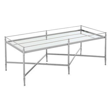 Orsina Zach Silver Metal Coffee Table with Mirrored Glass Cross Base