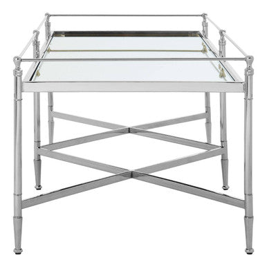 Orsina Zach Silver Metal Coffee Table with Mirrored Glass Cross Base
