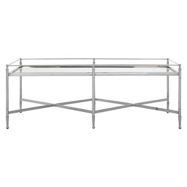 Orsina Zach Silver Metal Coffee Table with Mirrored Glass Cross Base