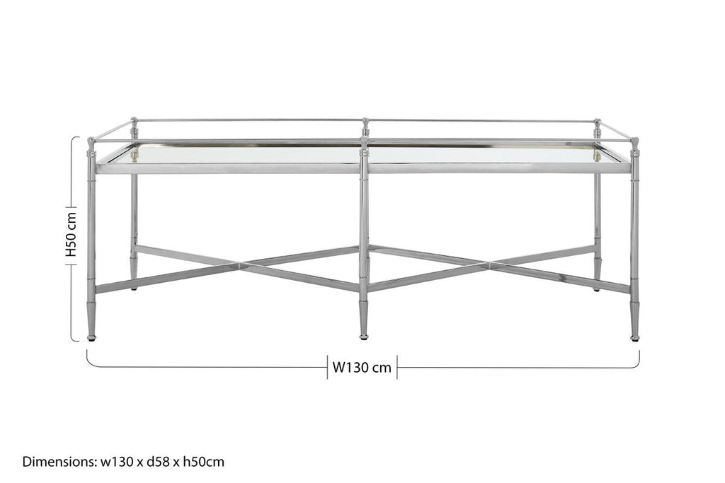 Orsina Zach Silver Metal Coffee Table with Mirrored Glass Cross Base