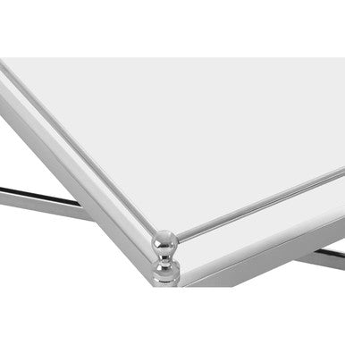 Orsina Zach Silver Metal Coffee Table with Mirrored Glass Cross Base