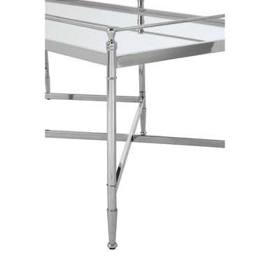 Orsina Zach Silver Metal Coffee Table with Mirrored Glass Cross Base