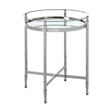 Orsina Zach Round Silver Side Table | Stainless Steel & Mirrored Glass