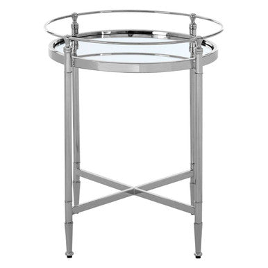 Orsina Zach Round Silver Side Table | Stainless Steel & Mirrored Glass