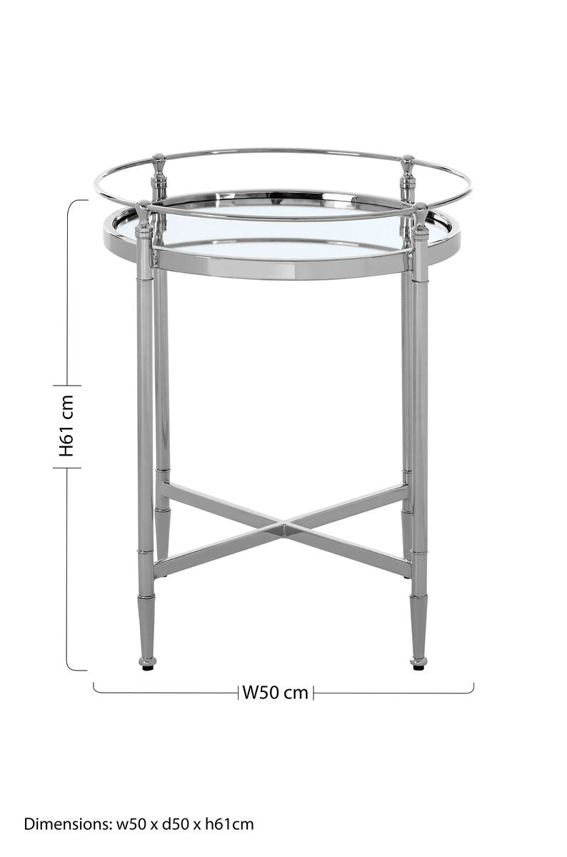 Orsina Zach Round Silver Side Table | Stainless Steel & Mirrored Glass