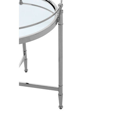 Orsina Zach Round Silver Side Table | Stainless Steel & Mirrored Glass