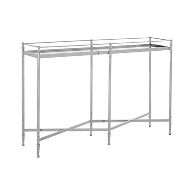 Orsina Zach Mirrored Glass Console Table – Silver Stainless Steel