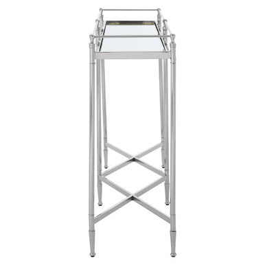 Orsina Zach Mirrored Glass Console Table – Silver Stainless Steel