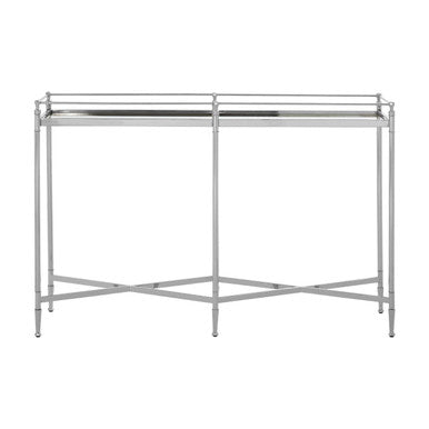 Orsina Zach Mirrored Glass Console Table – Silver Stainless Steel