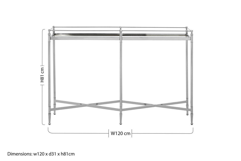 Orsina Zach Mirrored Glass Console Table – Silver Stainless Steel