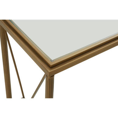 Orsina Axis Gold Console Table – Antique Brass 2-Tier Glass Shelves