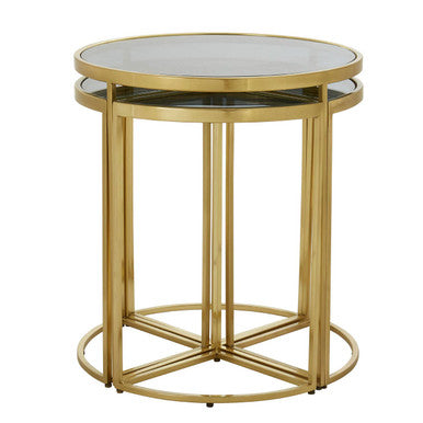 Orsina Axis 5-Piece Nesting Tables | Black Tinted Glass & Gold Finish