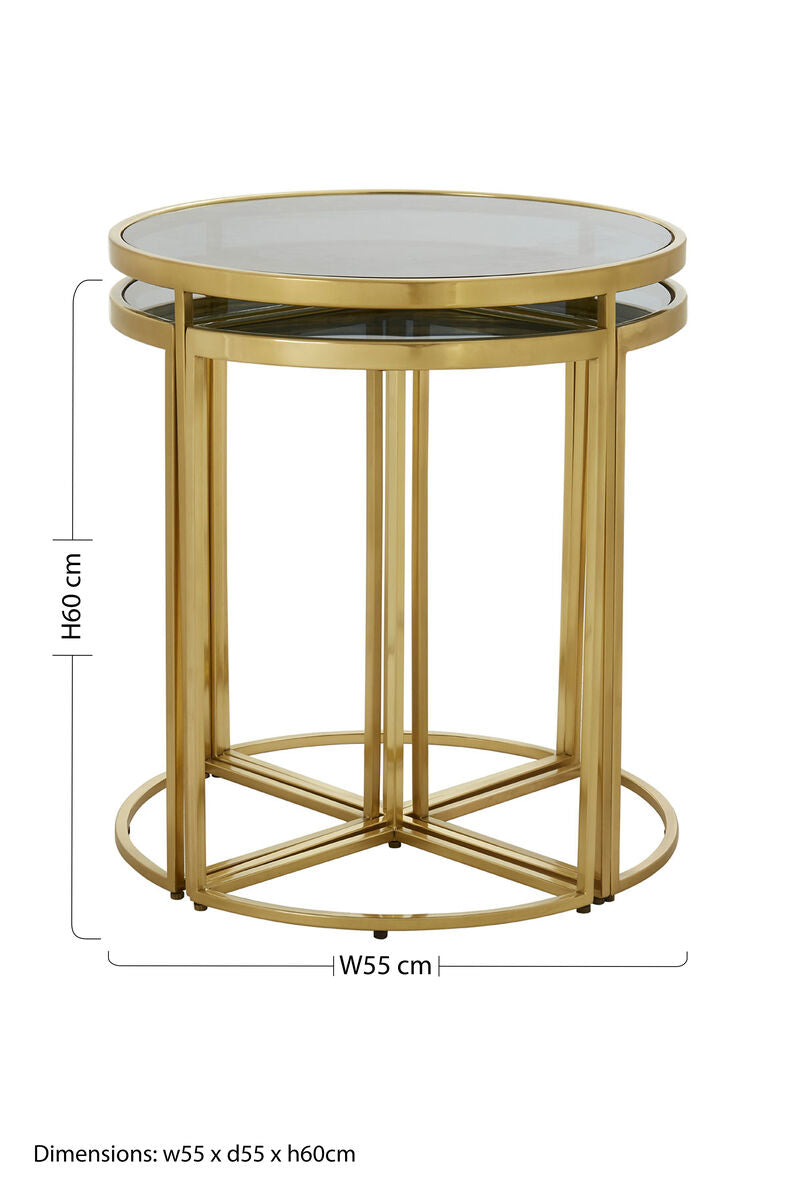 Orsina Axis 5-Piece Nesting Tables | Black Tinted Glass & Gold Finish