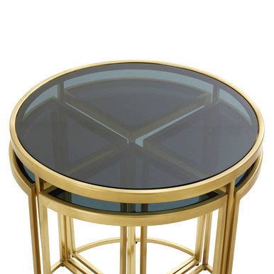Orsina Axis 5-Piece Nesting Tables | Black Tinted Glass & Gold Finish