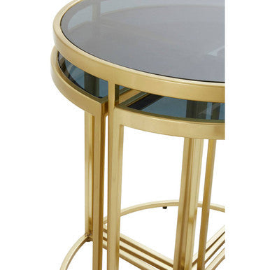 Orsina Axis 5-Piece Nesting Tables | Black Tinted Glass & Gold Finish