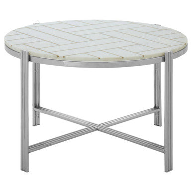 Orsina Eva White Marble Coffee Table – Gold Detail & Silver Frame