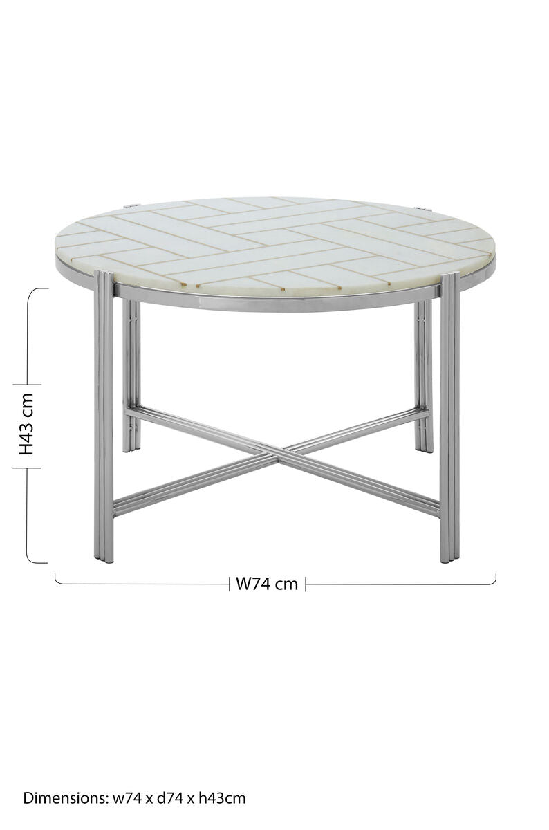 Orsina Eva White Marble Coffee Table – Gold Detail & Silver Frame