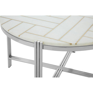 Orsina Eva White Marble Coffee Table – Gold Detail & Silver Frame