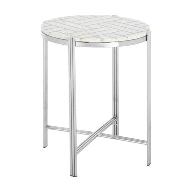 Orsina Eva Marble Side Table – White Marble with Gold and Silver Finish