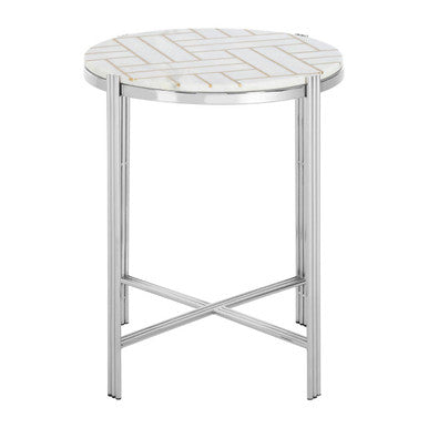 Orsina Eva Marble Side Table – White Marble with Gold and Silver Finish