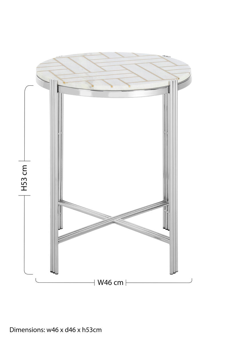 Orsina Eva Marble Side Table – White Marble with Gold and Silver Finish