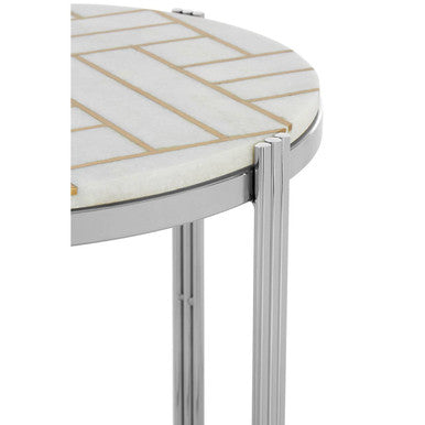 Orsina Eva Marble Side Table – White Marble with Gold and Silver Finish