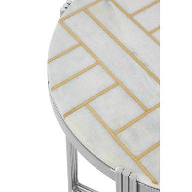 Orsina Eva Marble Side Table – White Marble with Gold and Silver Finish