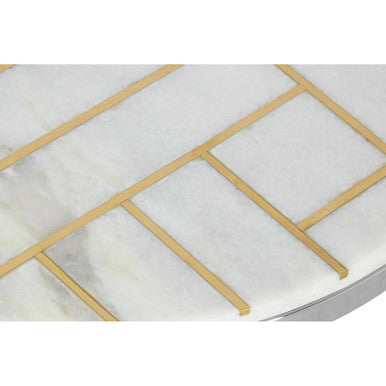 Orsina Eva Marble Side Table – White Marble with Gold and Silver Finish
